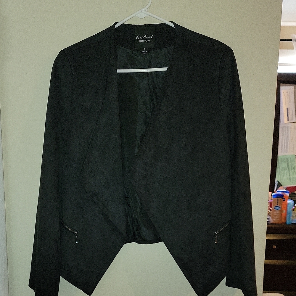 Ava & Viv Black Draped Open-Front Blazer